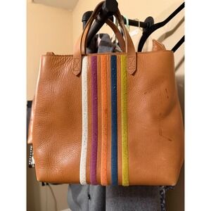 Madewell Small Transport Tote Rainbow Stripe Leather Crossbody Bag M3446